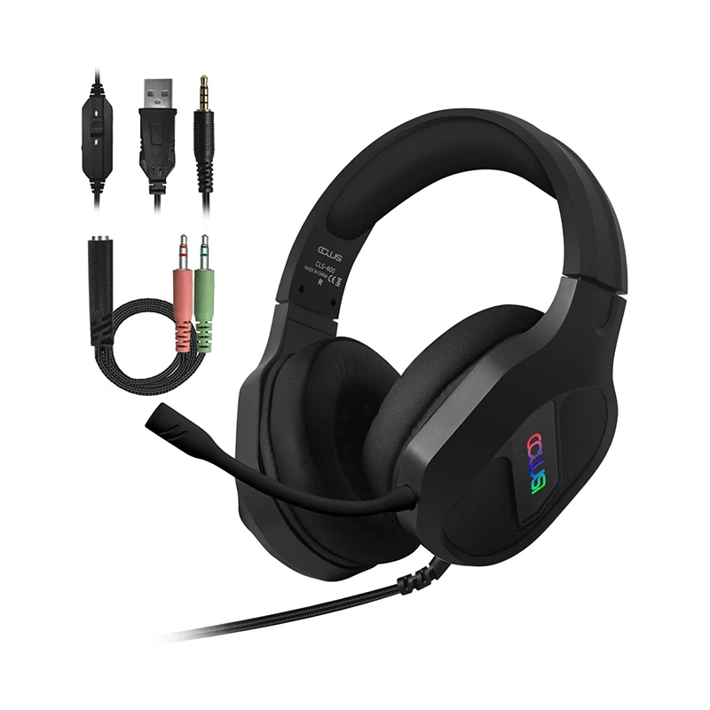 Žaidimų ausinės 3,5 mm laidinės RGB reguliuojamos