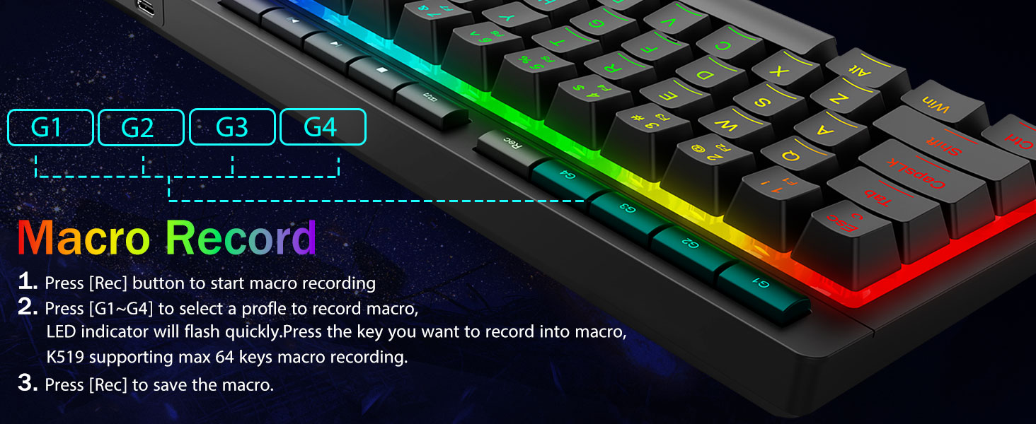 Black K519 Wired Gaming RGB Backlit Keyboard