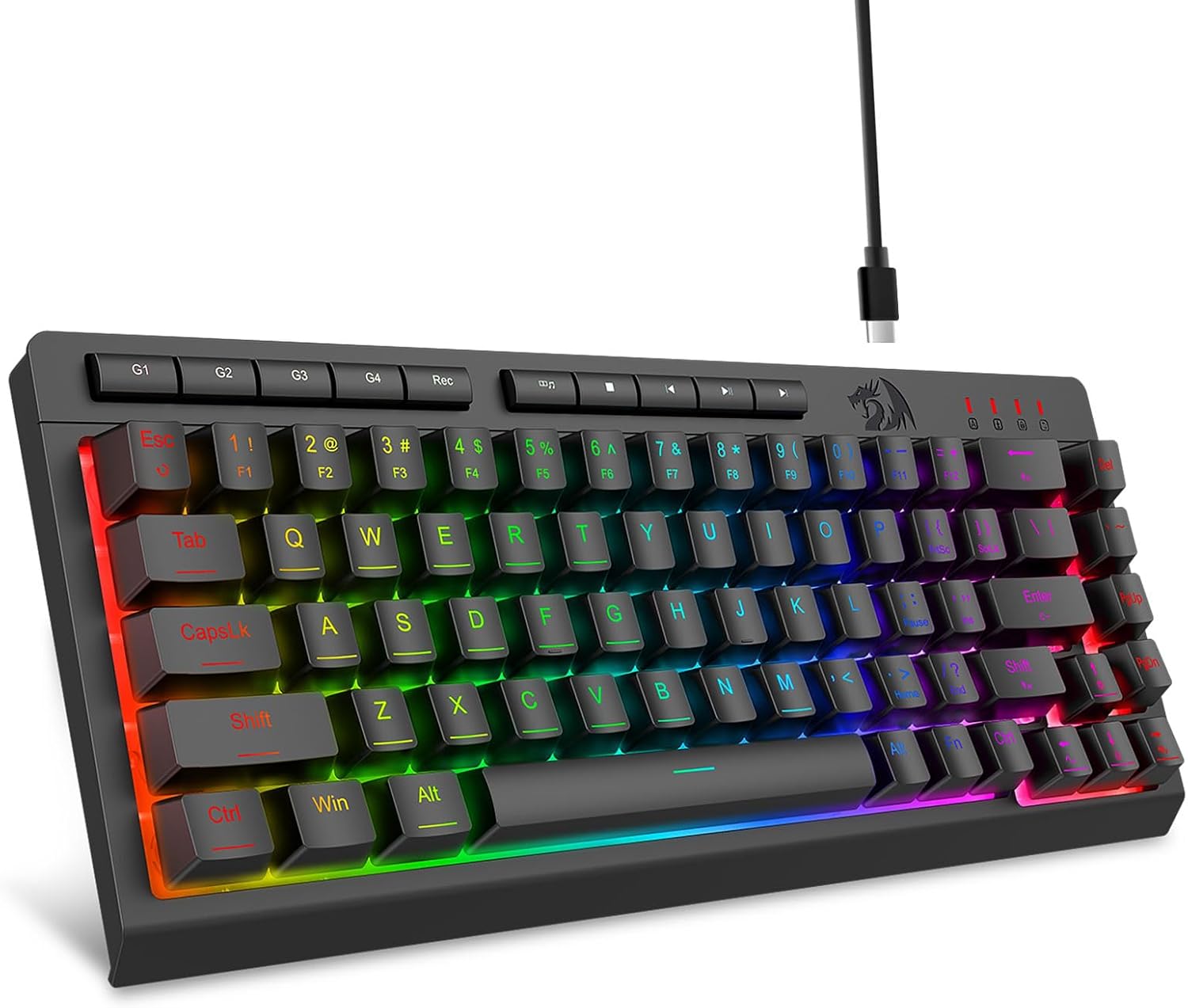 Juoda K519 laidinė žaidimų RGB apšviesta klaviatūra