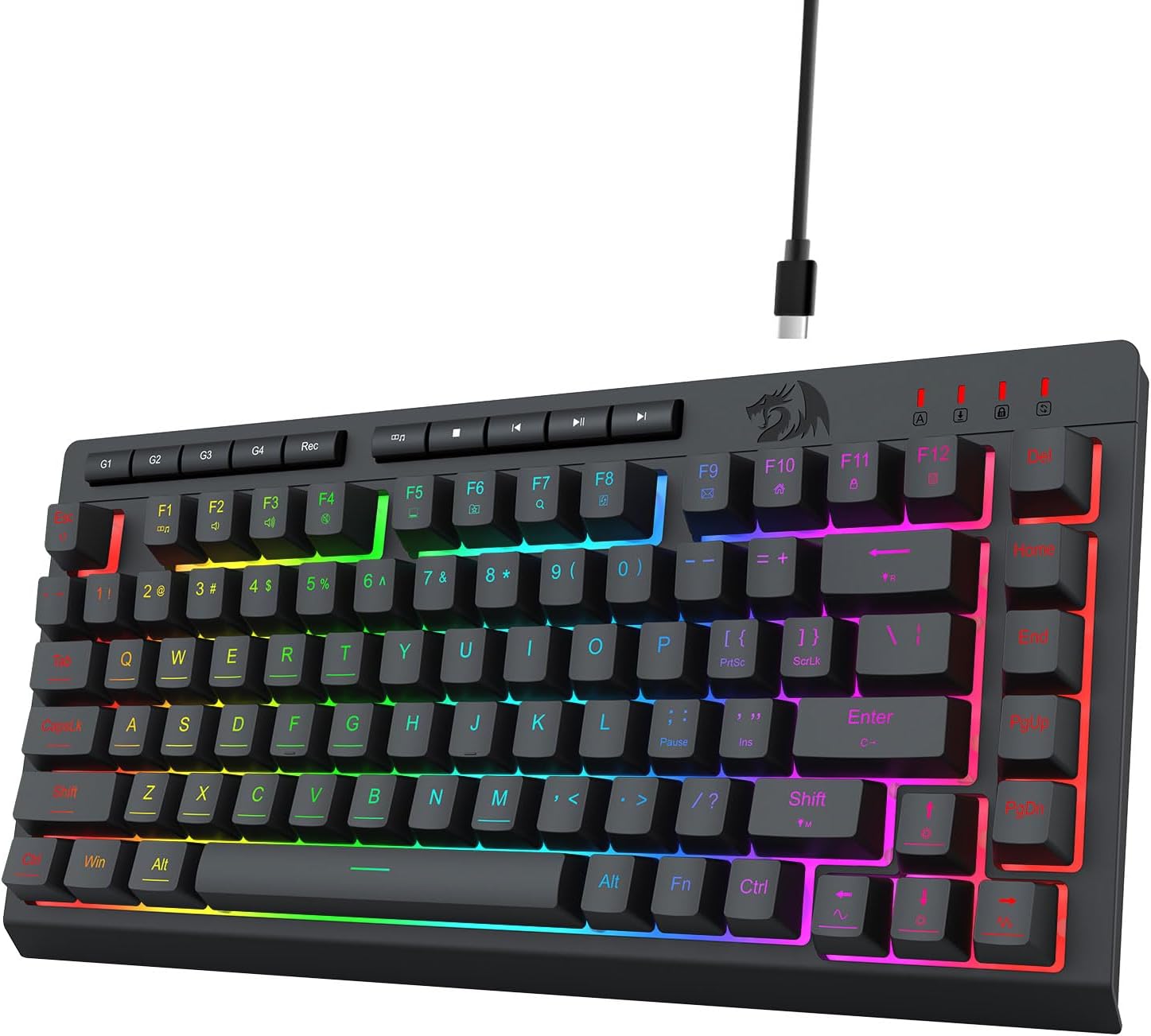 Juoda K524 laidinė žaidimų RGB apšviesta, 75% klaviatūra